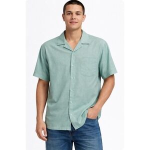 Mode Of One Men's  Blue Button Down Shirt  Cotton‎ Stretch short sleeve new L